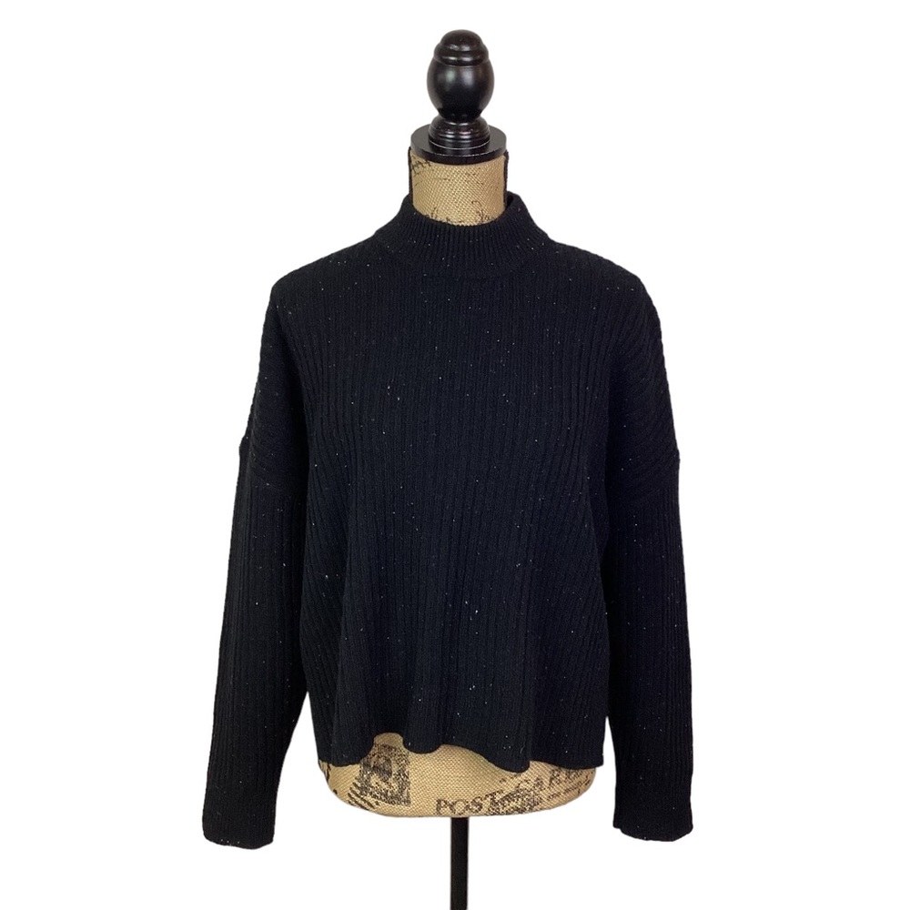 Madewell Donegal Recycled Cashmere Sweater Crew Ribbed Black Speckled